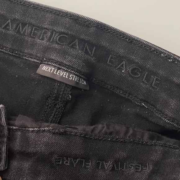 American Eagle Festival Flare Jeans Sz 10 Black High Rise Stretch Denim Western - Picture 9 of 10